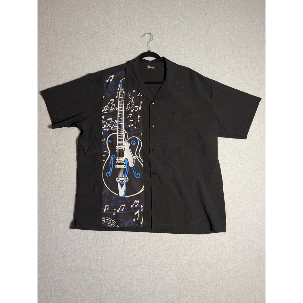 Steady Clothing Mens Black Rockabilly Guitar Musical Note Button Down Shirt 2X